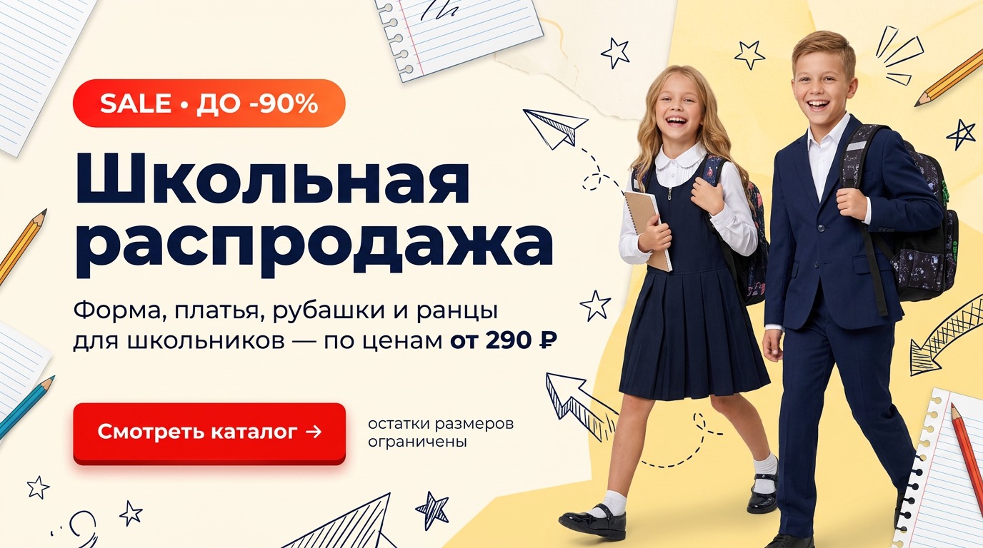 Школьная распродажа — SALE до −90%: форма, платья, рубашки и ранцы для школьников по ценам от 290 ₽